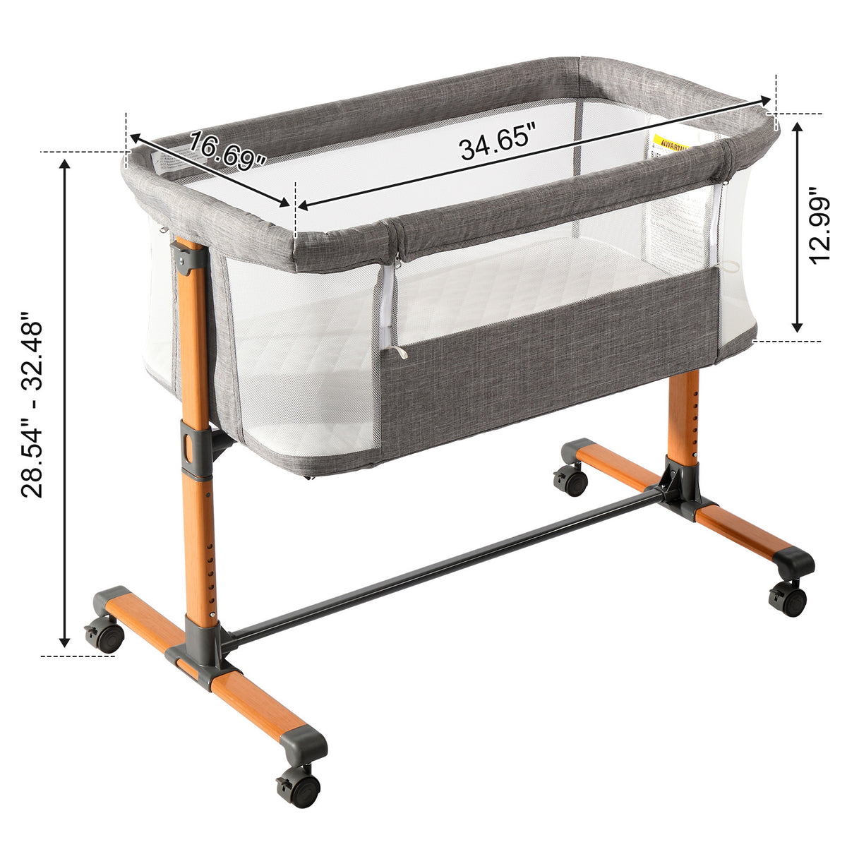 Grey Baby Bassinet with Wheels