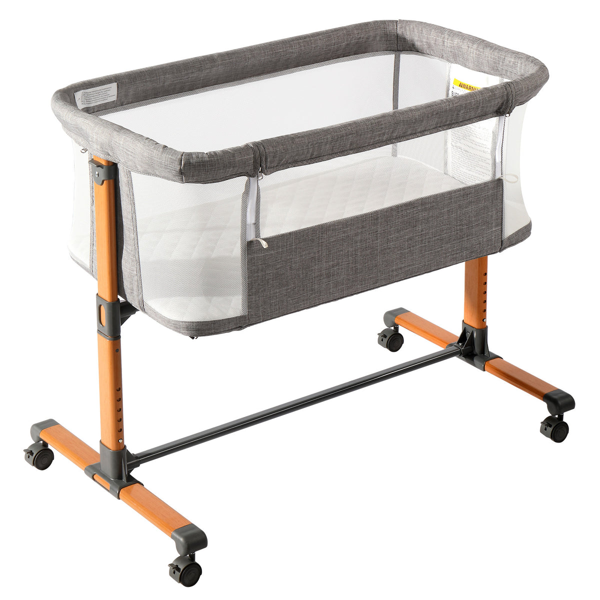 Grey Baby Bassinet with Wheels