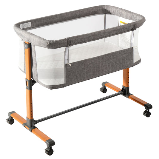 Grey Baby Bassinet with Wheels