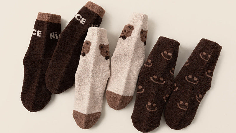 Children's Socks Winter Bear Warm Socks Plus Velvet Baby Floor Socks Non-Shedding Children's Thick Socks Class A Children's Socks